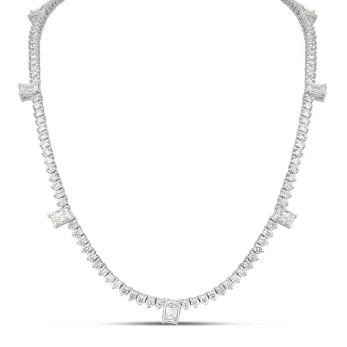 26.00 Carat 18K White Gold Ladies Emerald Cut Diamond Tennis Necklace For  Sale at 1stDibs