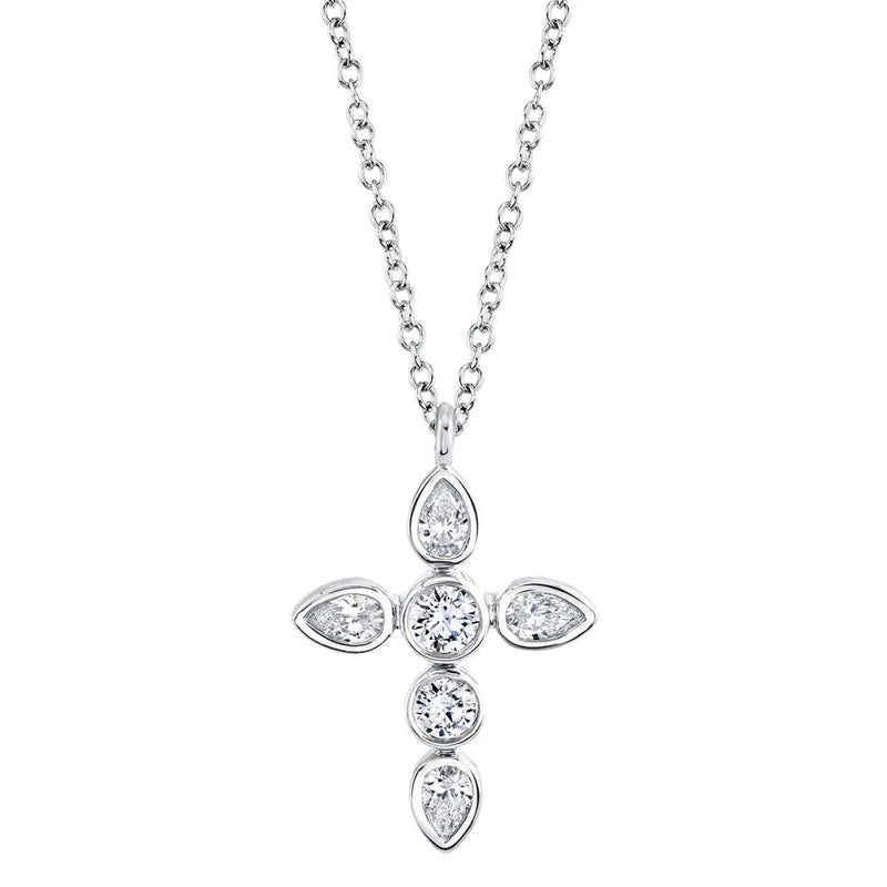 Pear and Round Diamond Bezel Cross