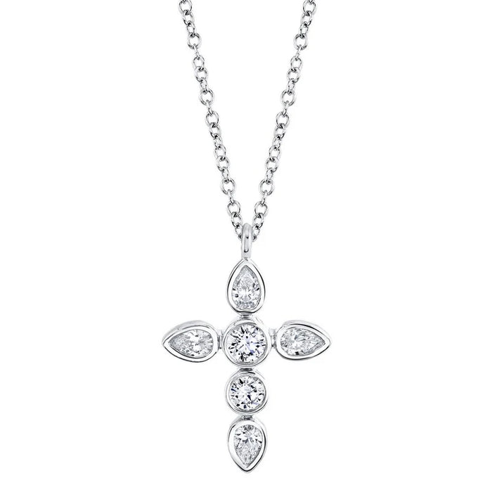 Pear and Round Diamond Bezel Cross