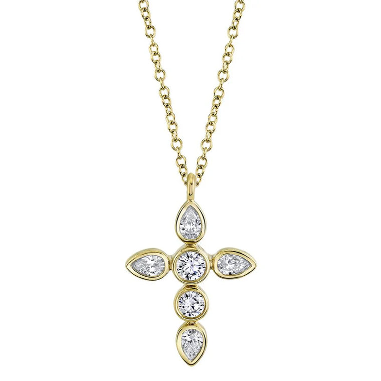 Pear and Round Diamond Bezel Cross