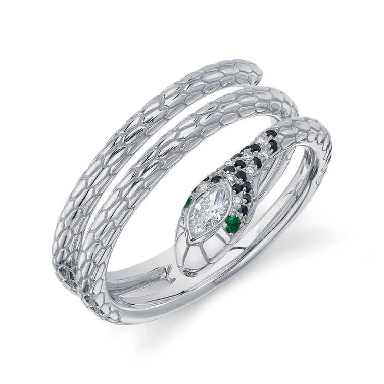 Emerald and Diamond Snake Wrap Ring