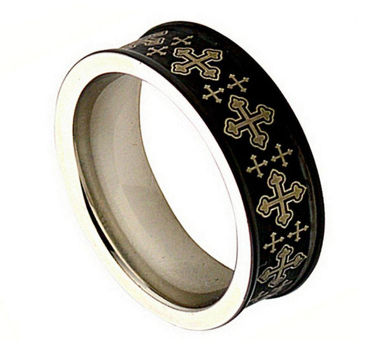 Laser Engraved Alternating Big & Small Cross Pattern on Black Enamel Plated Matte Finish