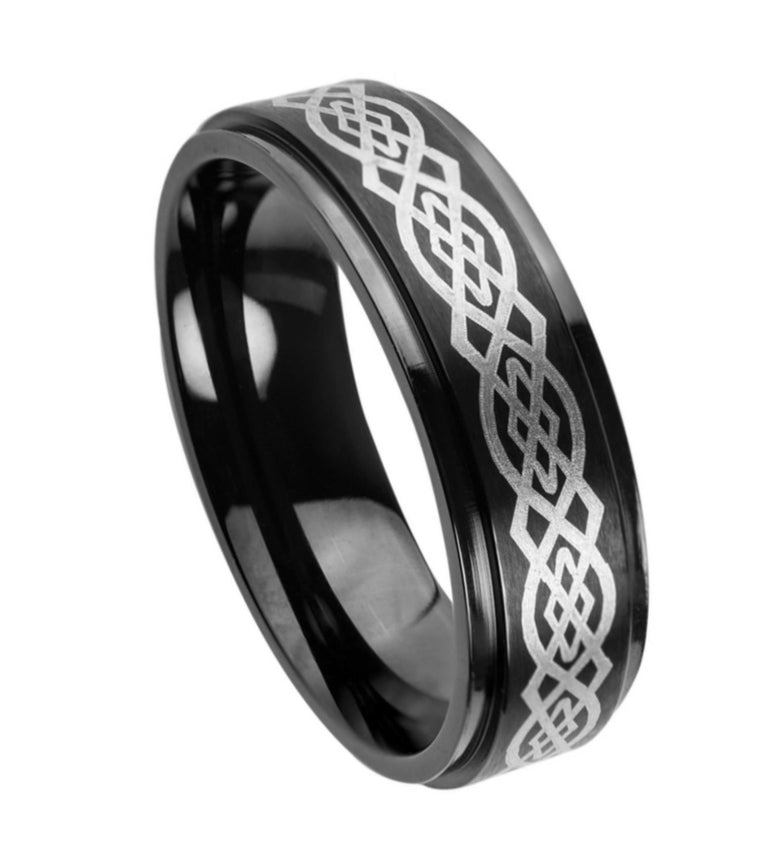 Black Tungsten Celtic Engraving